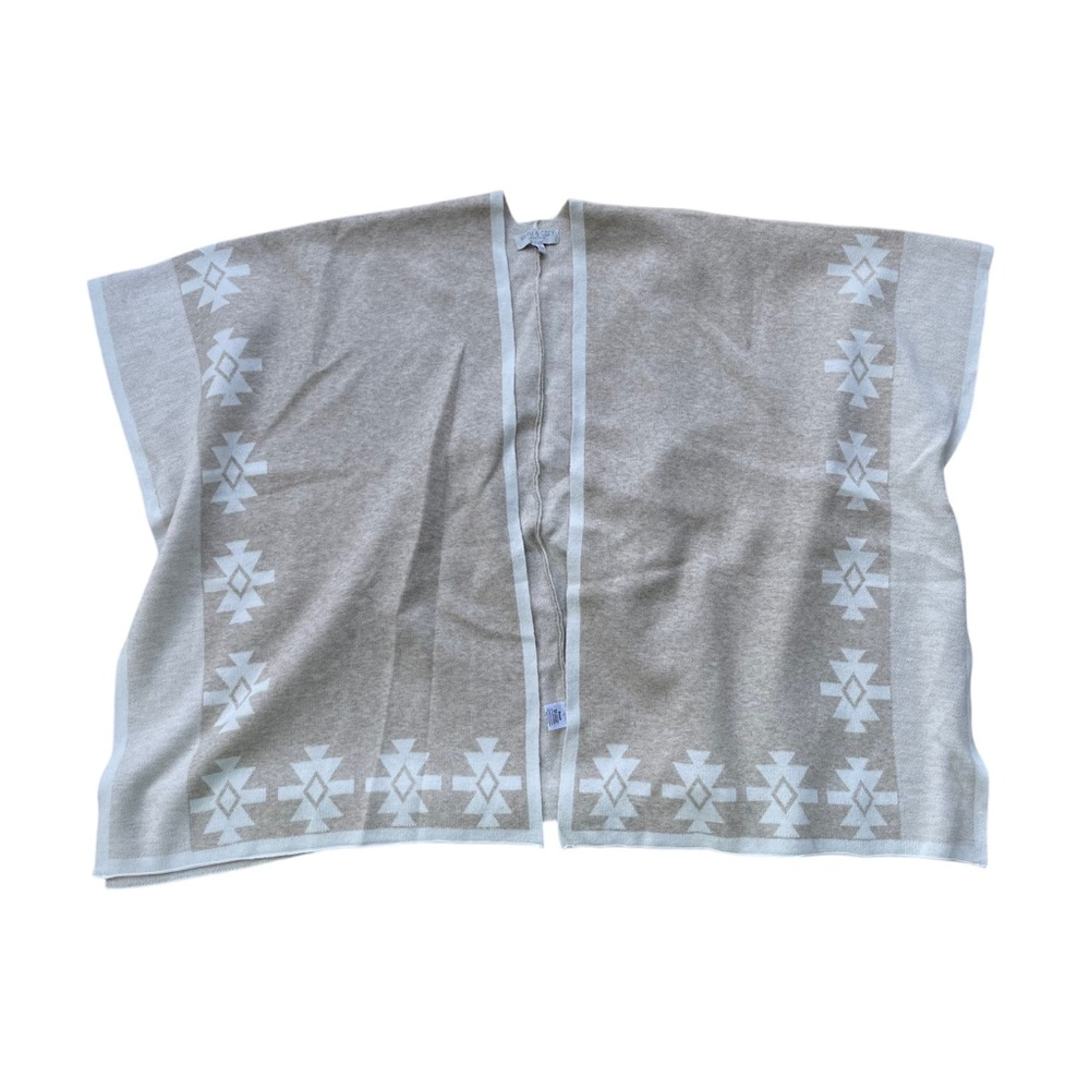 Warm & Cozy Lifestyle Women’s Tan Cream Aztec Poncho Sweater